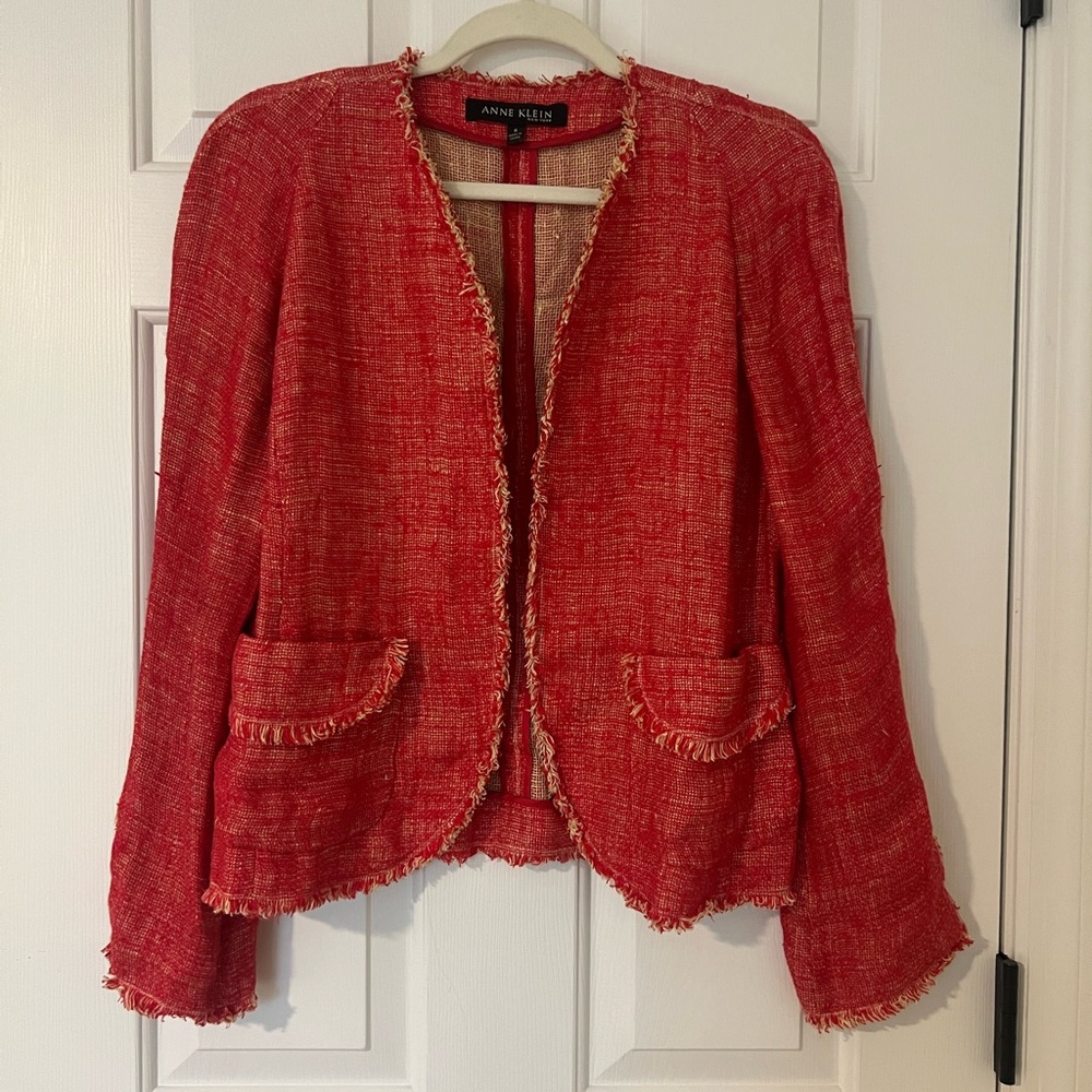 Anne Klein Women's Vibrant Red Fringed Blazer